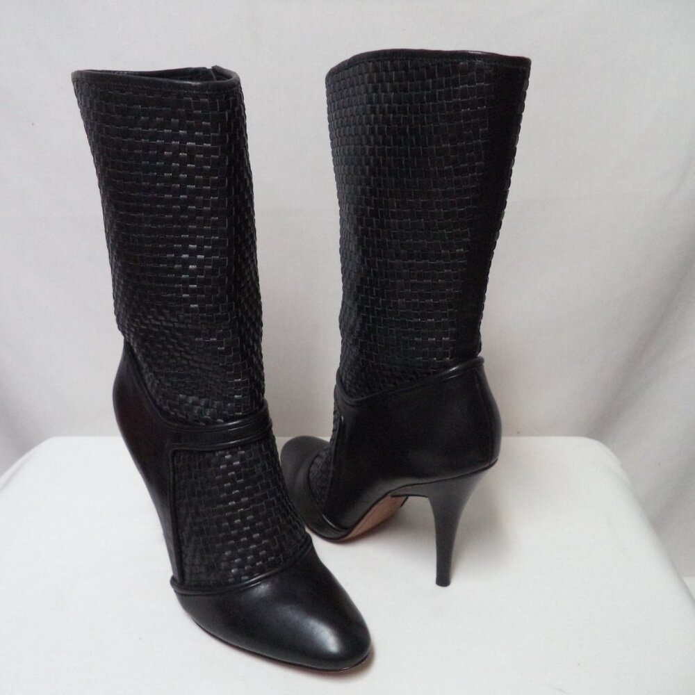 10 Crosby Derek Lam Woven Leather heeled zip boots black basket weave Size Sz 9